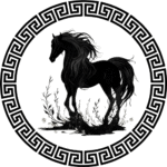 horse silhouette in Chinese pattern frame